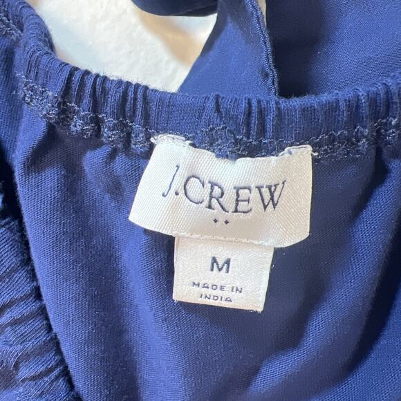 J. Crew Eyelet Puff Sleeve peasant embroidered top Medium Navy Blue Bow back - Picture 3 of 11